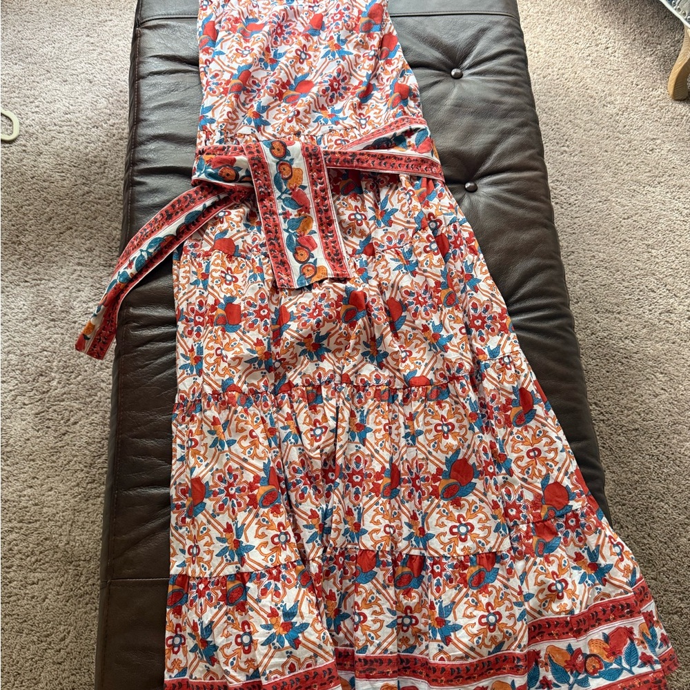Victoria Dunn- XS, Floral Print Wrap Dress in Cream with Red & Blue Accents. NWT - Picture 5 of 8